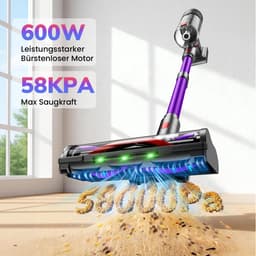 Draadloze stofzuiger 600W / 58Kpa | 75 min. accu & touchscreen | 1,6L met 5 accessoires | Voor harde vloeren, tapijten en dierenharen — thumbnail 2