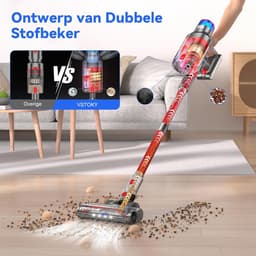 Steelstofzuiger Draadloos - Krachtige Zuiger - Huis Schoonmaken - Zelfstandig Staand - 600 Watt - Rood — thumbnail 3