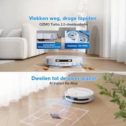 ECOVACS DEEBOT T50 PRO OMNI Gen3 Robotstofzuiger met Dweilfunctie - 25.000Pa - 8.1 cm Ultradun - ZeroTangle 3.0 - TruEdge 2.0 Randreiniging - AIVI 3D 3.0 Obstakelvermijding - 75°C Heetwater-Wit - 1000ml Schoonmaakmiddel — thumbnail 4
