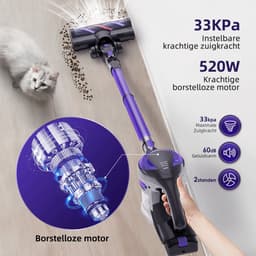 Fukstern Steelstofzuiger Draadloos - 33000Pa Zuigkracht - 50 Minuten Werktijd - Borstelloze motor - 5-lags HEPA-filtersysteem - paars — thumbnail 4