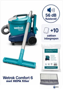 Wetrok Comfort 6 met HEPA H13 filter, COMPLEET PAKKET, Krachtige Zuigkracht, Professionele Stofzuiger – 900W – Zeer Stil (56 dB) – 12 m Kabel – Industriële Stofzuiger – Incl. 10 gratis stofzuigerzakken — thumbnail 1