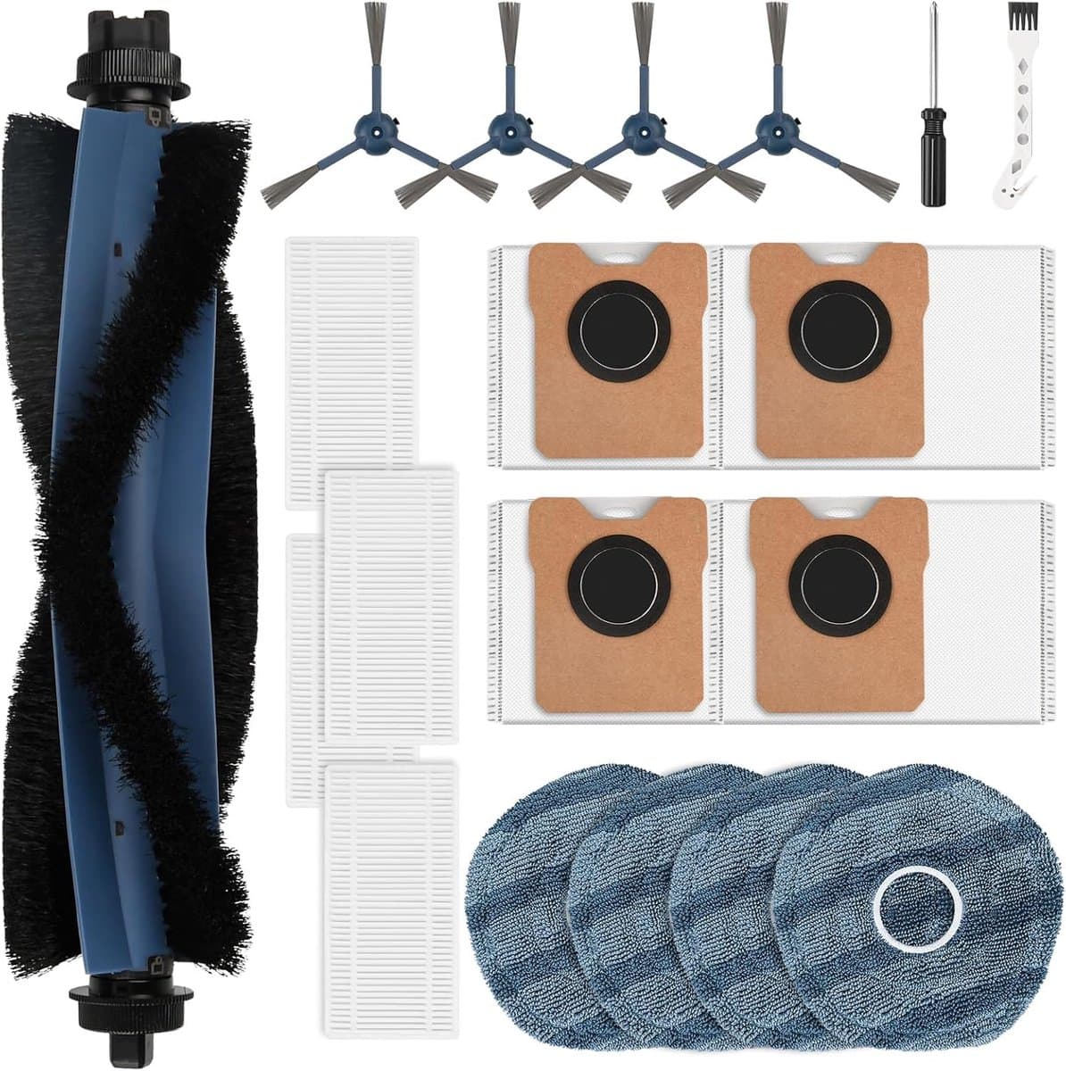 19 stuks accessoireset voor Eufy Omni C20 robotstofzuiger - 1 hoofdborstel, 4 stofzakken, 4 reinigingsdoeken, 4 HEPA-filters, 4 zijborstels, 1 reinigingsborstel, 1 schroevendraaier — afbeelding 1