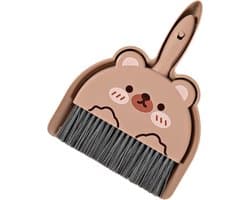 Mini Bezem Stoffer - Handige Set - Kleine Ruimtes Reinigen - Compact Clip Systeem - 24 cm Lengte - Bruin