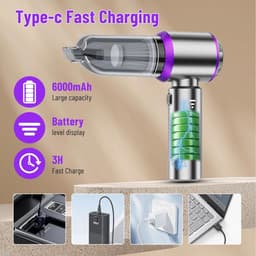 Draadloze Kruimeldief - Mini Stofzuiger - Auto Interieur Reinigen - 4-in-1 Multifunctioneel - 22000 Pa - Lila — thumbnail 3