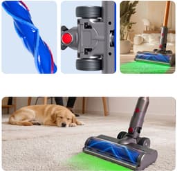 Globale stofdetectieborstel met groen licht - Vloerzuigmond - Compatibel met Dyson V15, V11, V10, V8 en V7 draadloze stofzuigers + leshp001 - Turboborstel - Stofzuigeraccessoires - Grijs — thumbnail 2