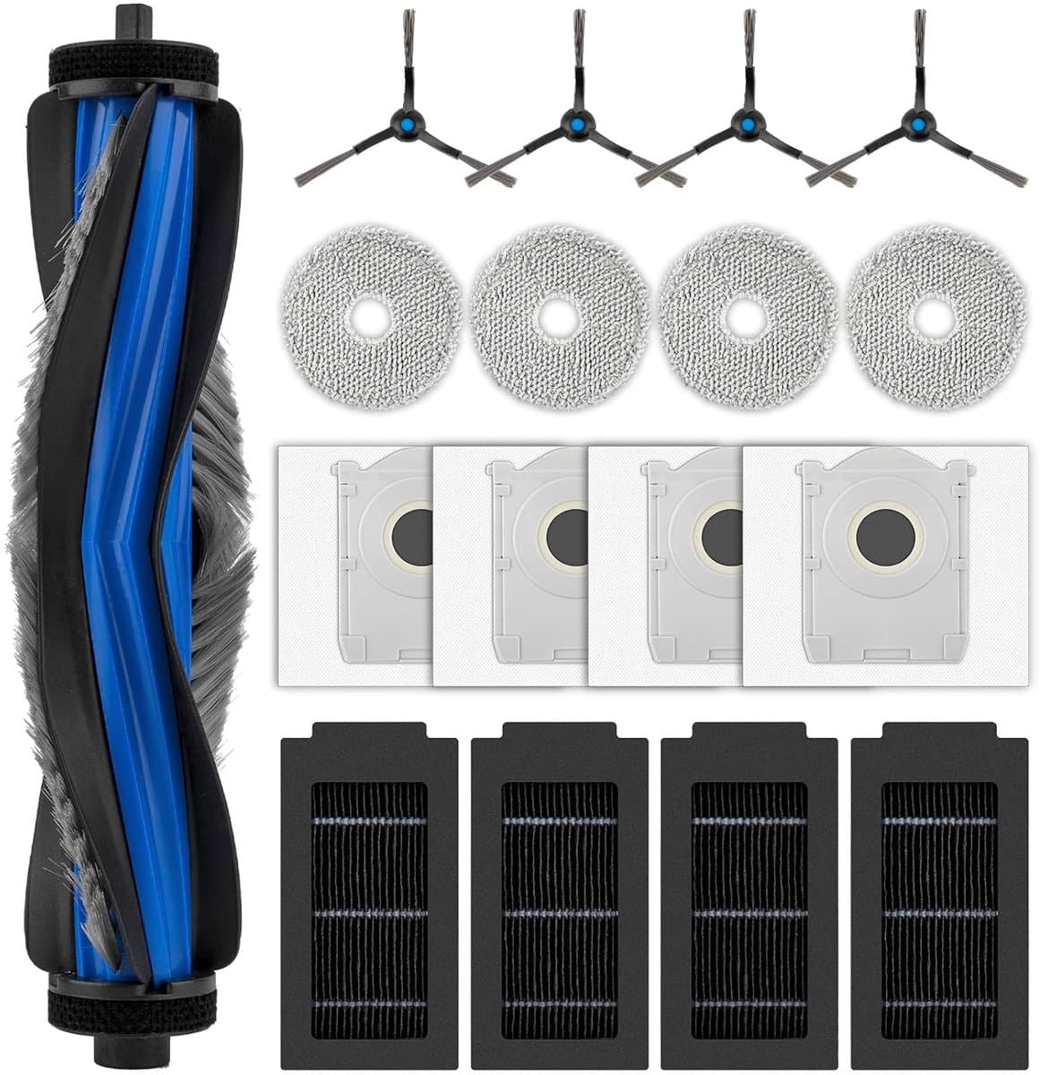 17-delige T50 Pro alles-in-één kit Geschikt voor Ecovacs Deebot T50 Omnidirectionele/T50 Pro Omnidirectionele apparaten: 1 roterende borstel, 4 zijborstels, 4 stofzakken, 4 filters, 4 dweilmatten — afbeelding 1