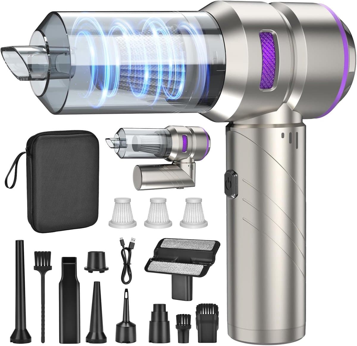 Handstofzuiger 4-in-1 - Mini Stofzuiger - Auto Reinigen - Borstelloze Motor - 18000 Pa - Zwart — afbeelding 1