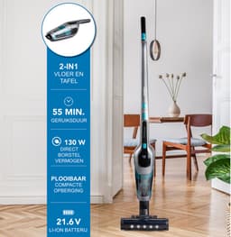 DOMO DO249SV Steelstofzuiger 2-in-1 - Kruimeldief - Draadloos - Stofzuiger Zonder Zak - 55 min - 21.6 V - Grijs/Blauw — thumbnail 2