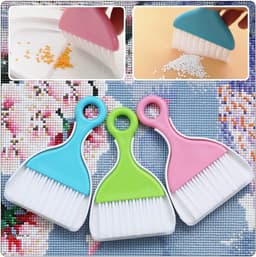 Stoffer en blik set - Mini bezem - Bureau schoonmaken - Compact ontwerp - 3 stuks - Blauw roze groen — thumbnail 3