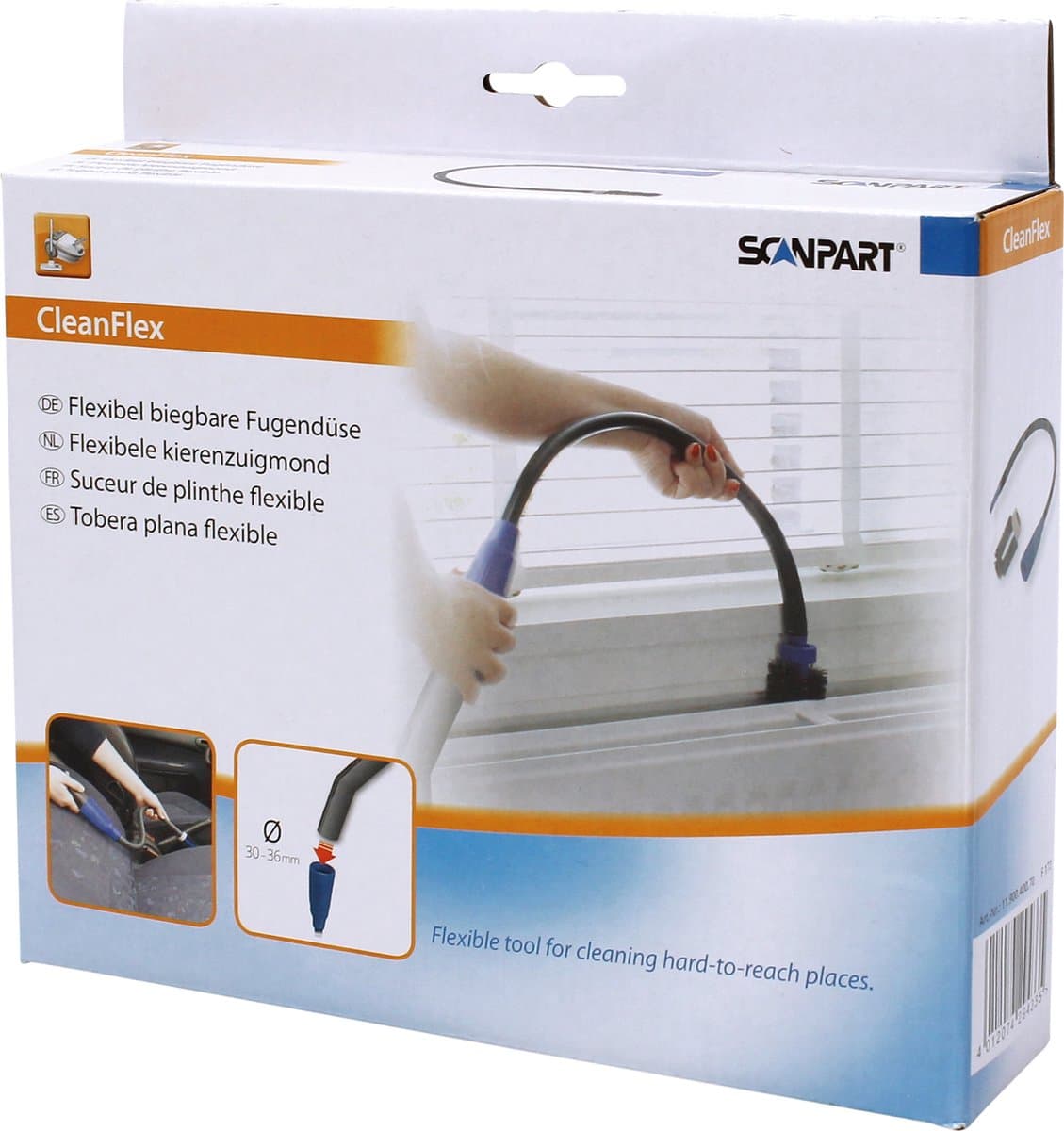 Scanpart kierenzuigmond flexibel 30 mm + 36 mm - Lengte 63 cm - Universeel - Met afneembare radiatorborstel - Cleanflex - Flexiclean — afbeelding 1