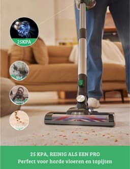 Luxe Stofzuiger zonder Zak – Op Accu – Draadloos – Vlekkenreiniger – Tapijtreiniger – Vacuum Cleaner – Lichtgewicht – Groen — thumbnail 5