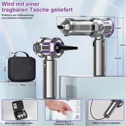 4-in-1 Draadloze Handstofzuiger, Mini Auto Stofzuiger Stofblazer, 16.000 Pa Krachtige Krachtige Zuigkracht borstelloze motor, 6000mAh batterij, 1-touch leegmaken, voor auto/thuis Zwart, EVA-tas — thumbnail 5