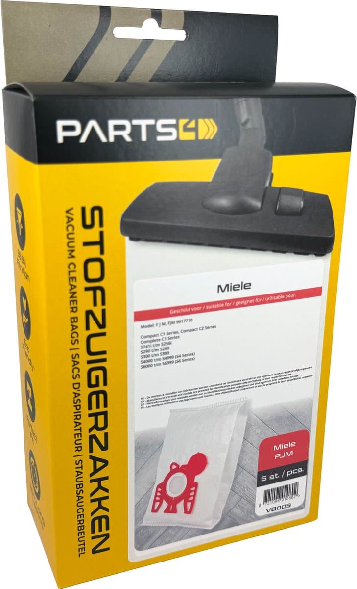 5 Stofzuigerzakken PARTS4® geschikt voor Miele FJM | Passend in o.a. Complete C1, Compact C1 & Compact C2, S241, S290, S300, S500, S700, S4 (S4000 > S4999), S6 (S6000 > S6999), 9917710, MI30, NR57+ — afbeelding 1
