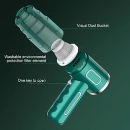 Draadloze Auto Stofzuiger - Kruimelzuiger Handheld - Auto Interieur Reinigen - Sterke Zuigkracht Nat Droog - 500 Gram Lichtgewicht - Groen — thumbnail 5