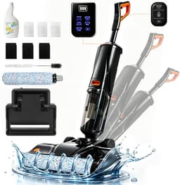 Grenintol Vloerreiniger 3-in-1 – Nat- en Droog Stofzuiger – Met Dweilfunctie – 15kPa – 180° Platliggend – Zelfreiniging met Geëlektrolyseerd Water – Automatische Droging – Dubbelzijdige Randreiniging – 35 Min Accuduur – Oranje — thumbnail 1