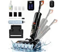Grenintol Vloerreiniger 3-in-1 – Nat- en Droog Stofzuiger – Met Dweilfunctie – 15kPa – 180° Platliggend – Zelfreiniging met Geëlektrolyseerd Water – Automatische Droging – Dubbelzijdige Randreiniging – 35 Min Accuduur – Oranje