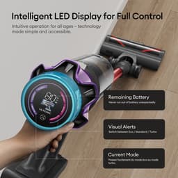 Ultenic U18 Power Pro draadloze stofzuiger, krachtige zuigkracht van 55 kPa, 600W motor, tot 80 minuten gebruiksduur, anti-klitborstel, slim led-display, 6-laags filter, oplaadstation voor wandmontage, geschikt voor dierenharen en harde vloeren. — thumbnail 3