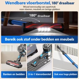Grenintol 6-in-1 Steelstofzuiger Draadloos – Steelstofzuiger – 60.000 Pa – 2500 mAh Accu – Draadloze Stofzuiger - Accu tot 60 Minuten – Stofzuiger zonder Zak 1,2 L Stofbak – Stofzuiger Draadloos met LED Licht – Voor Tapijten en Harde Vloer – Rood — thumbnail 4