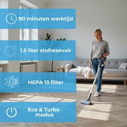 Innova® PowerVac Pro Steelstofzuiger Draadloos - 500 Air Watts - extra accu - met 4 verschillende opzetstukken - Draadloze Stofzuiger - Zonder zak op accu - Vacuum Cleaner — thumbnail 5