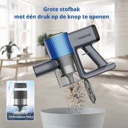 Novendo Goods - Steelstofzuiger 600W Draadloos - Draadloze stofzuiger - HEPA Filter - Zonder zak - 65 KPA Zuigkracht - Zelfstaand - LED verlichting - Licht grijs — thumbnail 5
