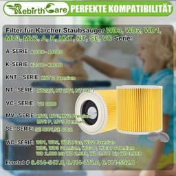 2x Patroonfilter geschikt voor Kärcher WD1, WD2, WD3 en A series - Vervangt 6.414-552.0 - Filter — thumbnail 3
