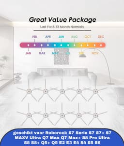 (10 Stuks) Zijborstel Vervangende Onderdelen geschikt voor Roborock S7 Serie S7 S7+ S7 MAXV Ultra Q7 Max Q7 Max+ S8 Pro Ultra S8 S8+ Q5+ Q5 E2 E3 E4 S4 S5 S6 Zijborstels Accessoire Kit 5 Paar Wit — thumbnail 5