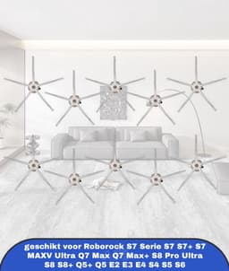 (10 Stuks) Zijborstel Vervangende Onderdelen geschikt voor Roborock S7 Serie S7 S7+ S7 MAXV Ultra Q7 Max Q7 Max+ S8 Pro Ultra S8 S8+ Q5+ Q5 E2 E3 E4 S4 S5 S6 Zijborstels Accessoire Kit 5 Paar Wit — thumbnail 1