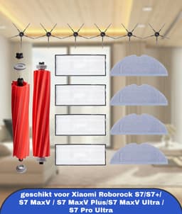 16 stuks accessoireset geschikt voor Xiaomi Roborock S7/S7+/ S7 MaxV / S7 MaxV Plus/S7 MaxV Ultra / S7 Pro Ultra stofzuiger, reserveonderdelen, bevat 2 hoofdborstels, 4 reinigingsdoeken, 4 HEPA-filters, 6 — thumbnail 1