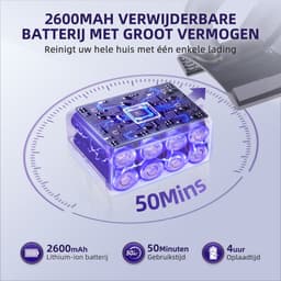 Elekiatech Steelstofzuiger - 45000 Pa - 2600 mAh Accu - Steelstofzuiger Draadloos - 50 Minuten - 1,5 L Stofbak - voor Tapijten en Harde Vloere — thumbnail 3