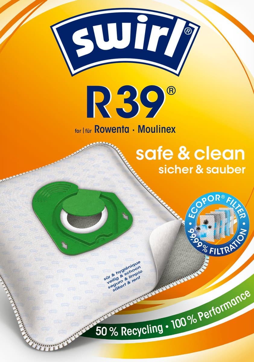 SWIRL - Stofzuigerzak R39- 10 stofzakken + 2 filters + 2 deo - geschikt voor stofzuigers van Rowenta en Moulinex — afbeelding 1