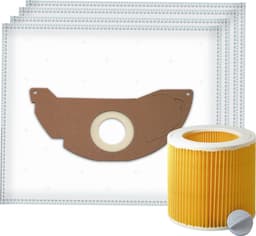 5x Dparts stofzuigerzakken en 1 filter geschikt voor Karcher WD2 en MV2 series - voor series A2004 A2054 WD 2.200 2.210 2.240 2.250 - nr. 6.904-322.0 - 6.414-552.0 — thumbnail 1