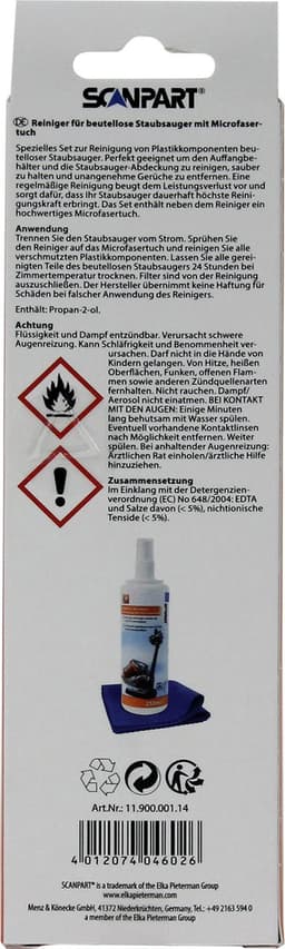 Scanpart bagless stofzuiger reiniger - 250 ml spray - Speciaal geschikt voor stofzuigers zonder zak - Inclusief doek — thumbnail 5