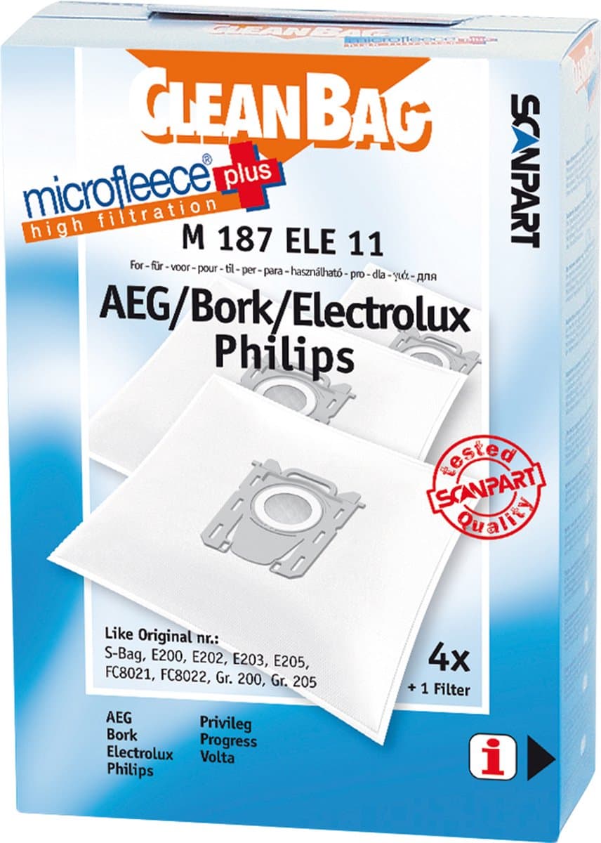 CleanBag stofzuigerzakken 4 stuks - Geschikt voor AEG Electrolux Philips S-bag - Inclusief 1 filter - Alternatief — afbeelding 1