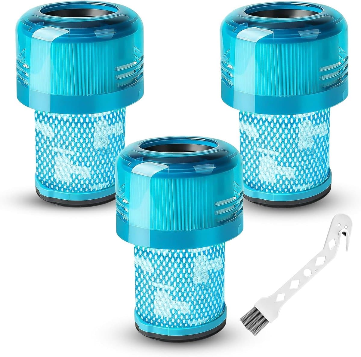 Geschikt voor Dyson V12 Filter Set van 3 - Geschikt voor Detect Slim, Absolute, Fluffy - Vervangt 971517-01 - Wasbaar HEPA Filter met Borstel - Blauw — afbeelding 1