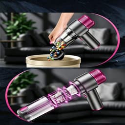 Draadloze handstofzuiger – Autostofzuiger – Handblazer – Mini-huisstofzuiger – Draagbaar – Inclusief 1 filterpatroon – 135W superzuigkracht – USB-interface – 6500PA – Premium grijs + rozerood — thumbnail 2