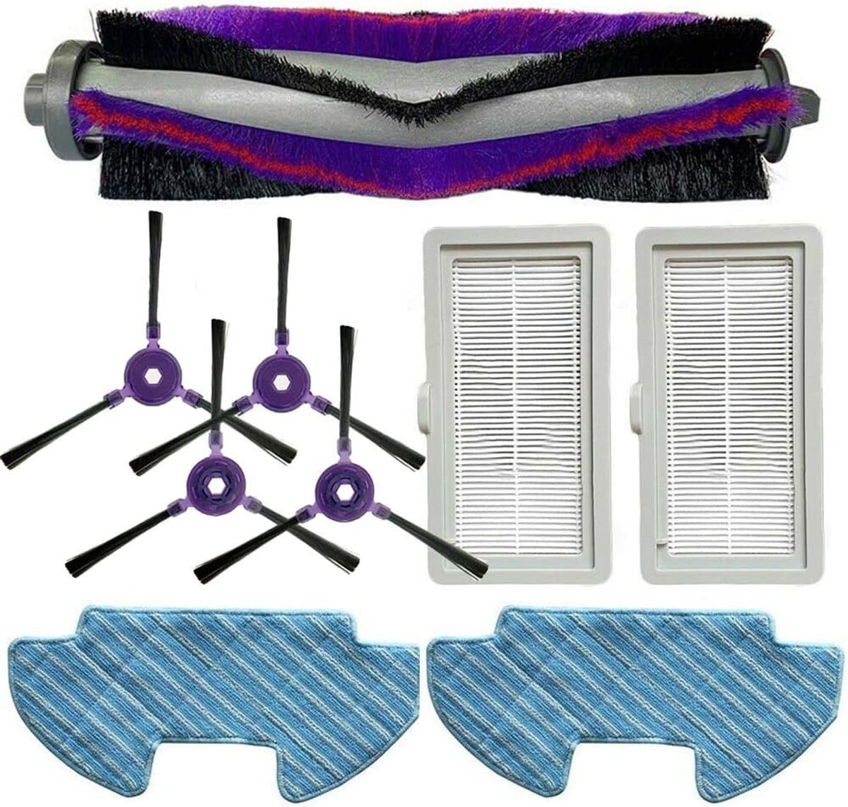 9stuks - geschikt voor de Samsung Powerbot-E VR05R5050WK robotstofzuiger - accessoireset -2dweildoeken, 2 filters en 4 zijborstels， 1 rolborstel — afbeelding 1