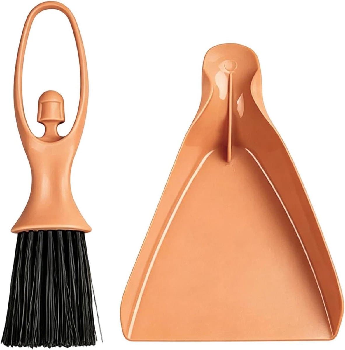 Handbezem en Stoffer Set - Mini Bezem Blik - Kruimels Opruimen - Ergonomisch Handvat - 11x23.5 cm - Oranje — afbeelding 1