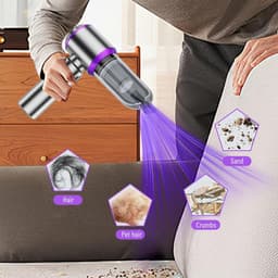 Draadloze Kruimeldief - Mini Stofzuiger - Auto Interieur Reinigen - 4-in-1 Multifunctioneel - 22000 Pa - Lila — thumbnail 5