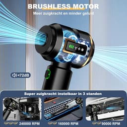 Handstofzuiger accu - Mini stofzuiger - Auto en huis - 4-in-1 functie - 28000 PA - Zwart — thumbnail 2