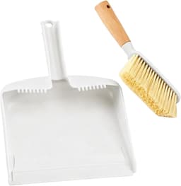 Mini bezem schep - Kleine veger - Kleine ruimtes reinigen - Ergonomisch houten handvat - Compact formaat - Wit — thumbnail 1