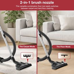 Zakloze Stofzuiger - Cilinder Stofzuiger - Efficiënt Schoonmaken - HEPA-hygiënesysteem - 2.5 Liter - Rood — thumbnail 2