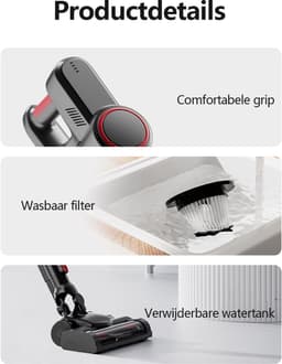 Gloovon® Steelstofzuiger Draadloos - 120W Krachtige Zuigkracht - 2-in-1 met LED Licht - Zakloos & HEPA Filter - Zwart en Rood — thumbnail 4