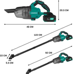 VONROC Krachtige accu steelstofzuiger – VPower 20V – Incl. 4.0Ah accu & snellader – 0.6L opvangbak - Incl. 3 mondstukken, 2 verlengbuizen en flexibele slang — thumbnail 3