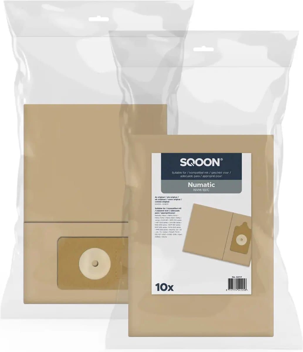 SQOON® - Stofzuigerzakken geschikt voor Numatic Henry, Hetty & PPR240 series - NVM 1 B/C - Model 604100 - 10 stuks Papieren zakken — afbeelding 1