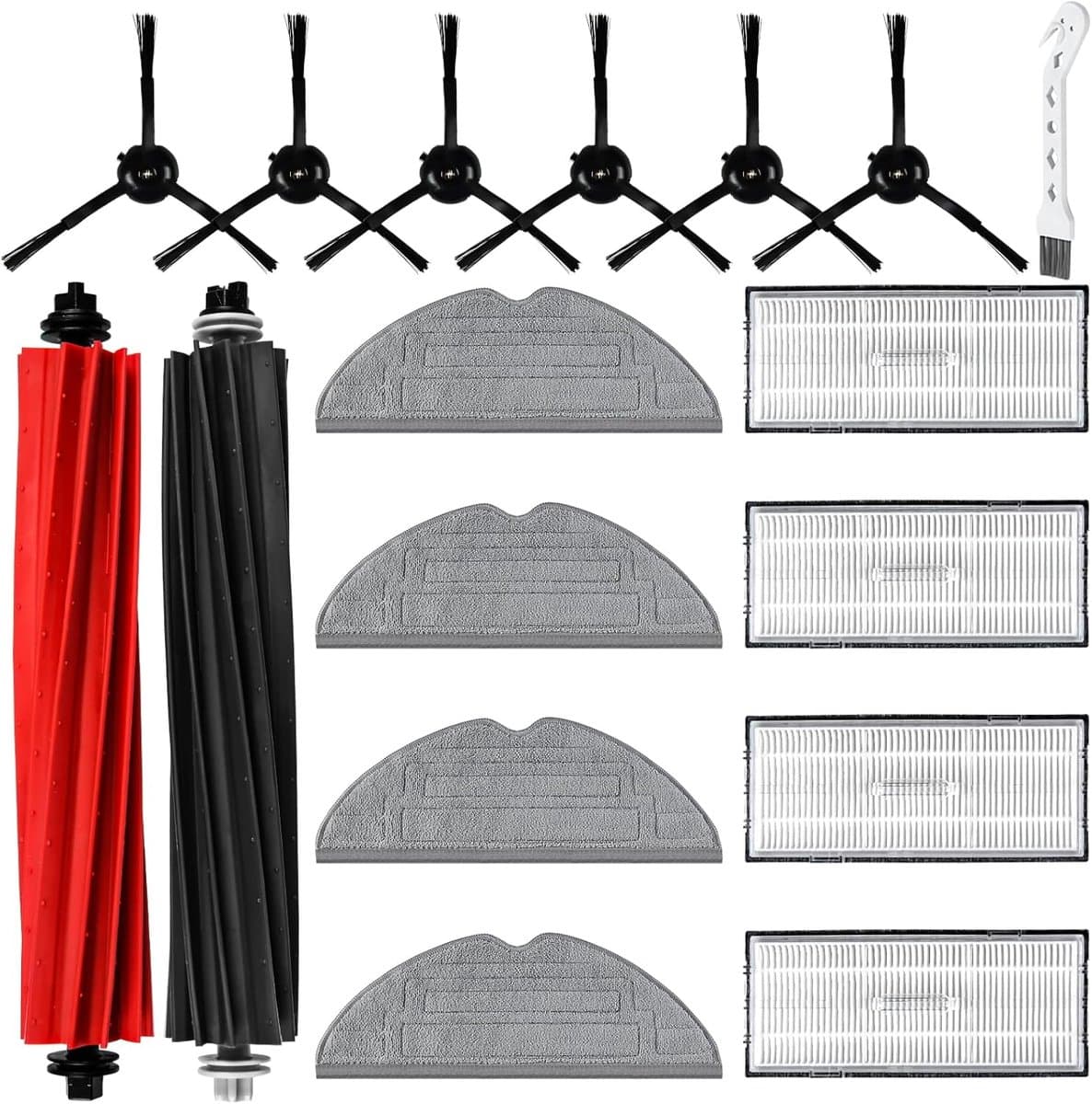 17 stuks accessoires gescht voor Roborock S8 Pro Ultra robotstofzuiger met 2 hoofdborstels, 4 reinigingsdoeken, 4 filters, 6 zijborstels, 1 reinigingsborstel — afbeelding 1