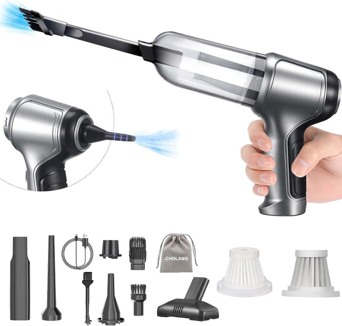 MKSS® Handstofzuiger Draadloos - Auto Stofzuiger - Kruimeldief Snoerloos - Kruimelzuiger - Zilver — afbeelding 1