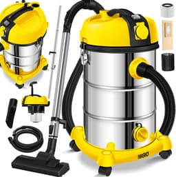 MASKO® industriële stofzuiger nat-droog roestvrij staal 2300W + stopcontact | blaasfunctie | droog en nat zuigen | Push&Clean | industriële stofzuiger met en zonder zak | zakloos - Geel — thumbnail 1