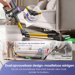 Hiazurm Steelstofzuiger Draadloos - 70 min Gebruikstijd - 50000 Pa - Buigbare Steel - 2-in-1 Kruimeldief - OLED-display - 1,6L - Goud — thumbnail 5