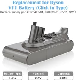 Stofzuigeraccu - 6000 mAh Li-ion - 25.2V - Click-in - Voor Dyson V11 V15 — thumbnail 3
