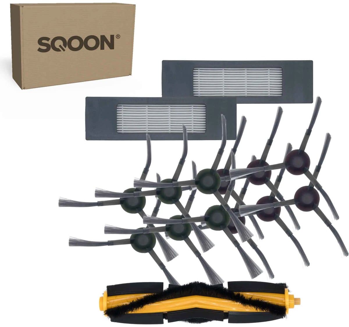 SQOON® vervangingsset geschikt voor Ecovacs Deebot T8 / N8 / T9 serie - 9-delige onderhoudskit met HEPA-filters, zijborstels en borstelrol — afbeelding 1